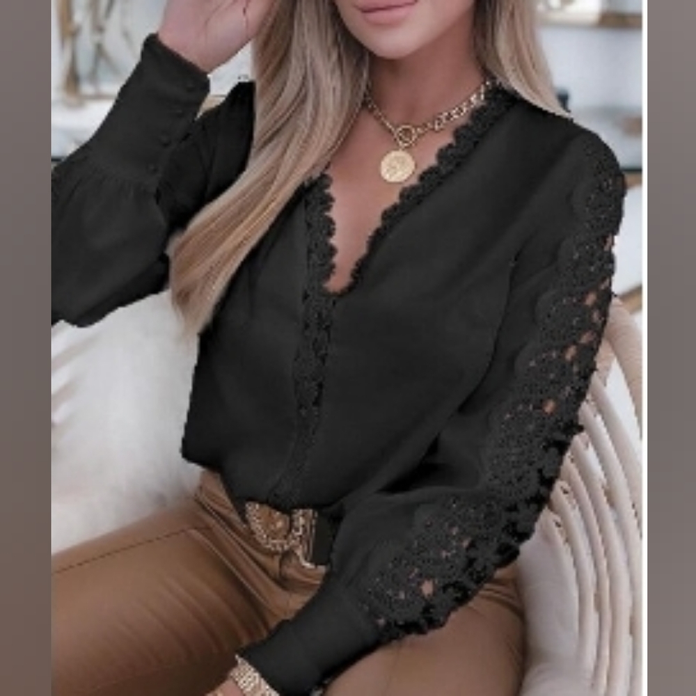 Black Lace Patch Bottom Blouse - image 1